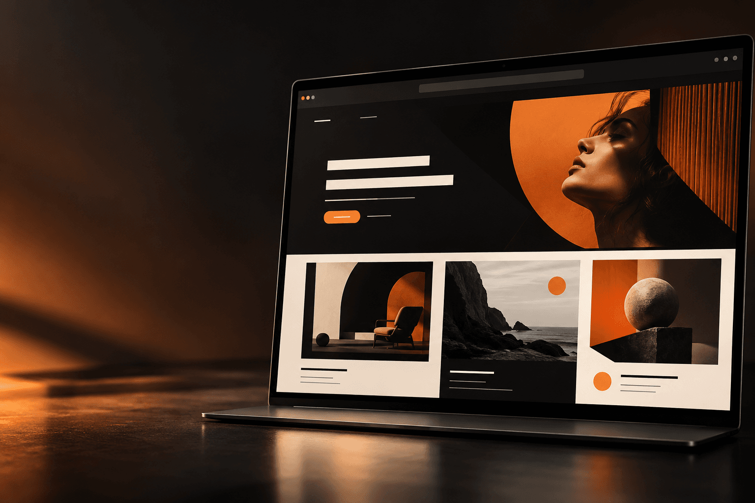 Composição conceitual de um site em notebook